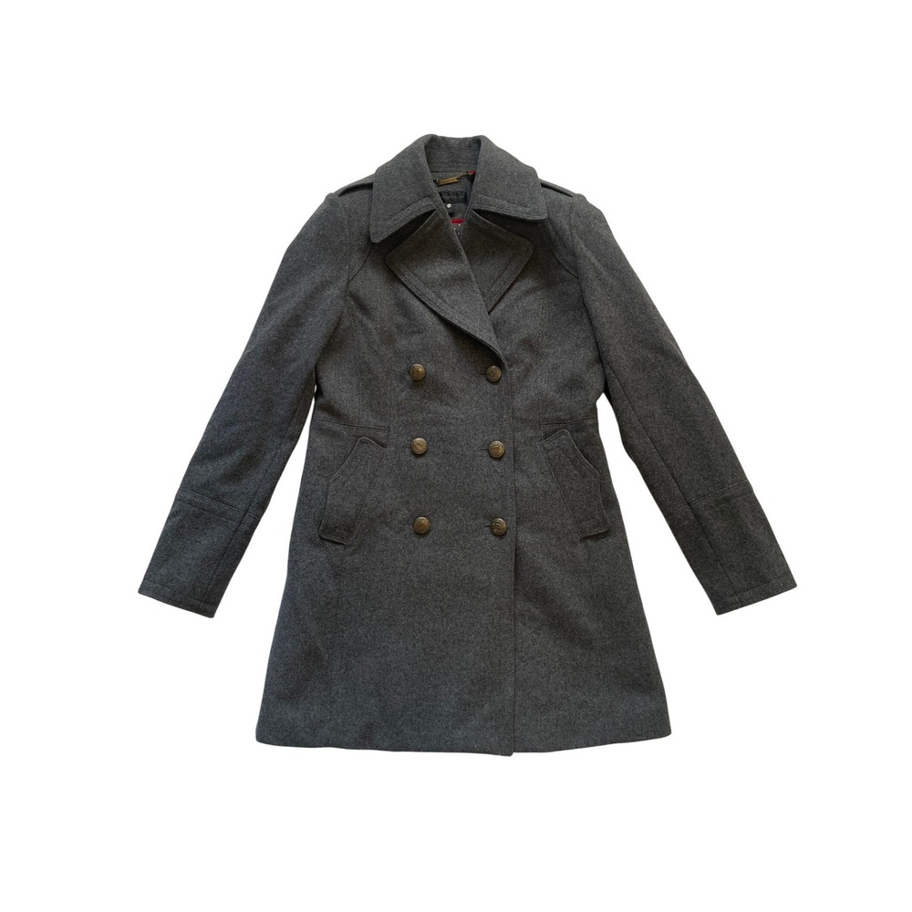 Gray Wool Blend Double Breasted Pea Coat Polka Dot Lining Size S by Worthington